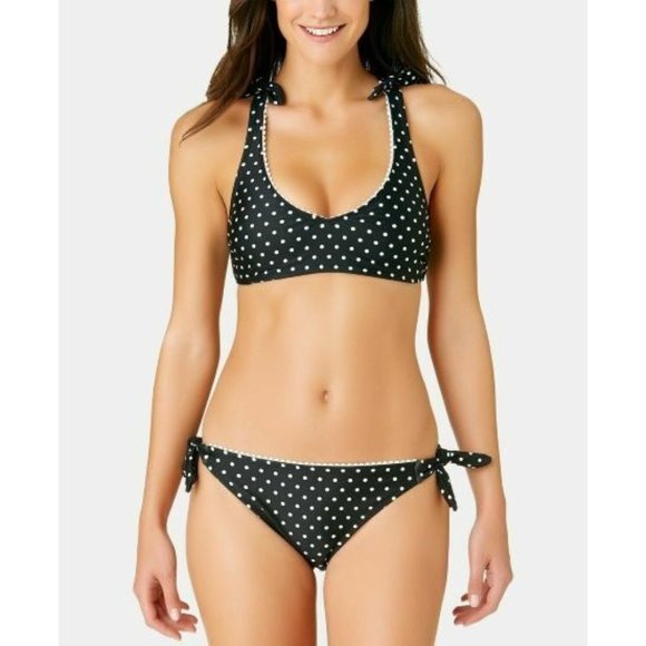 California Waves Other - California Waves - Printed X-Back Bralette Bikini Set, Black‎ Dot, Medium, NWT